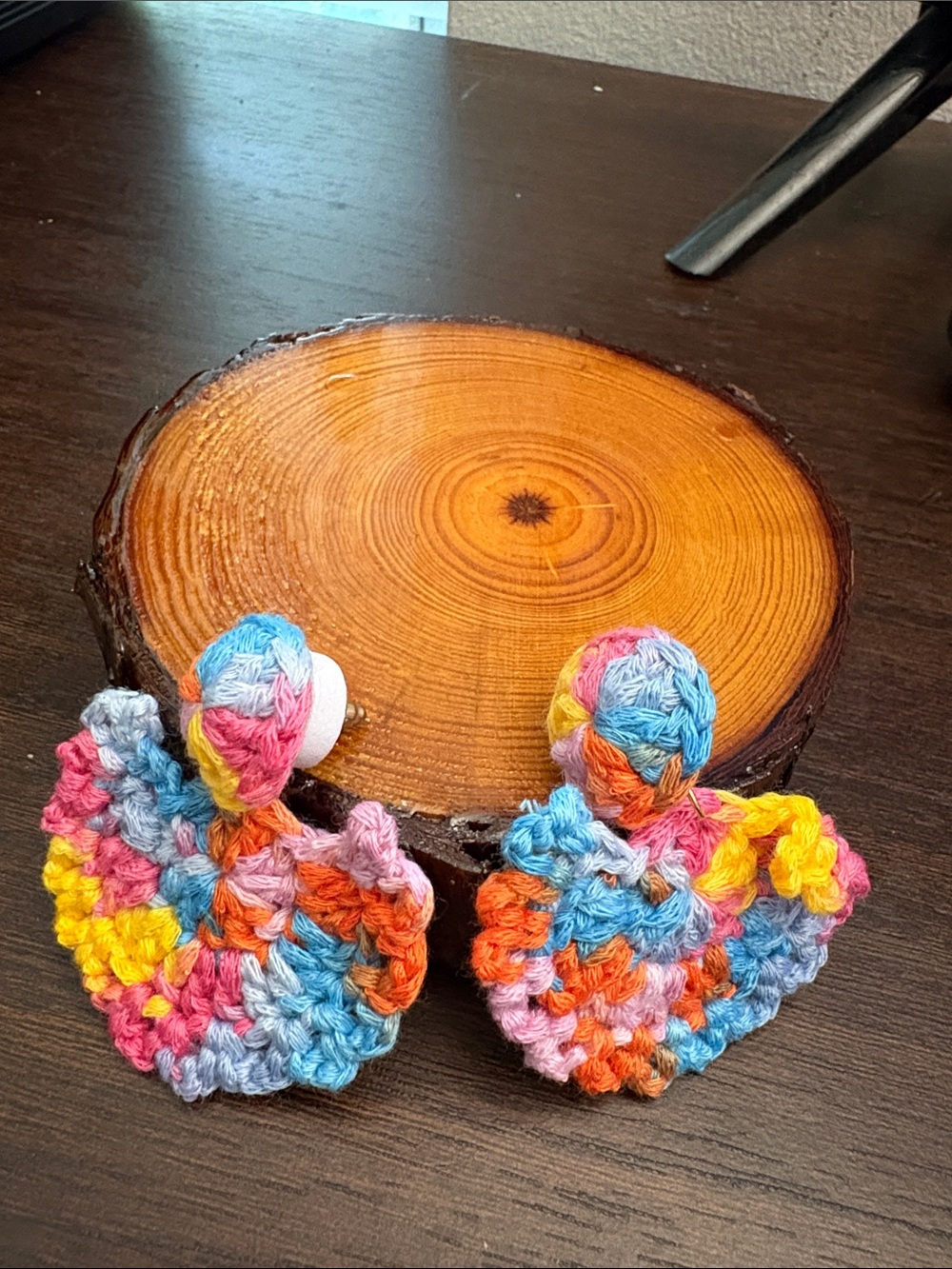 Handmade Multicolor Crochet Heart Earring - Picture 3 of 6